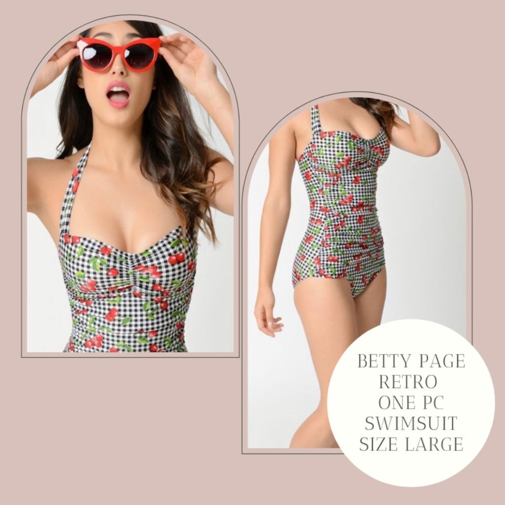 Bettie Page Retro One Piece Swimsuit Size Large Unique Vintage